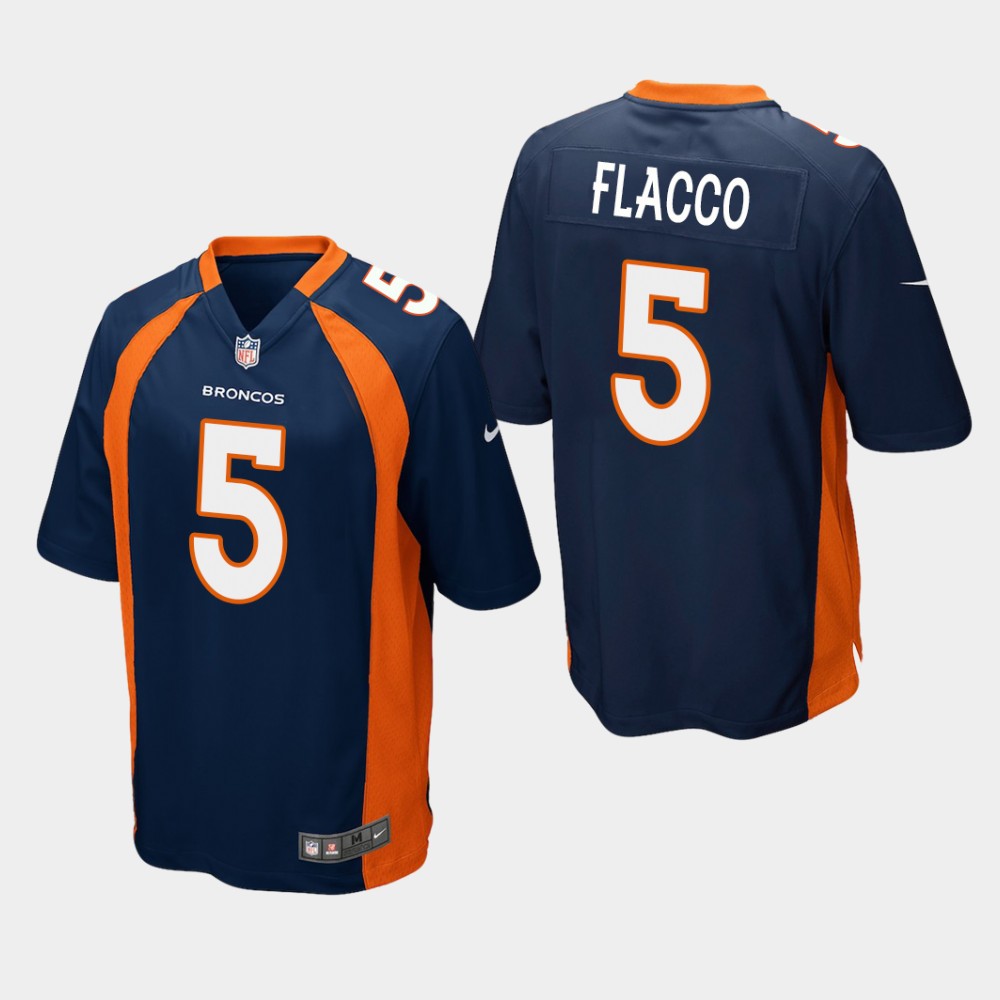 Men's Denver Broncos #5 Joe Flacco Navy 2019 NFL Draft Game Jersey